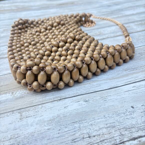 VTG Purse Shoulder Bag Wooden Beaded Bohemian Retro Unique 60s Festival Hippie - Picture 4 of 13